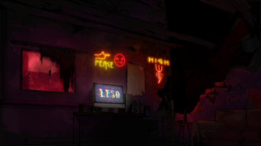 Quarto com neon — concept art