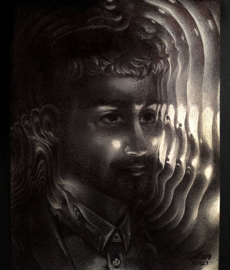 Retrato expressionista — carvão